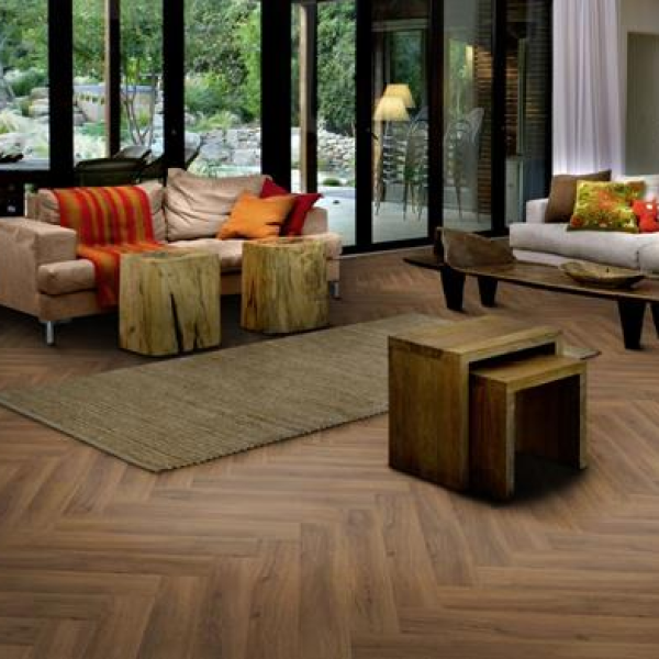 Kahrs Redwood Herringbone Dry Back Luxury Vinyl Tile Flooring